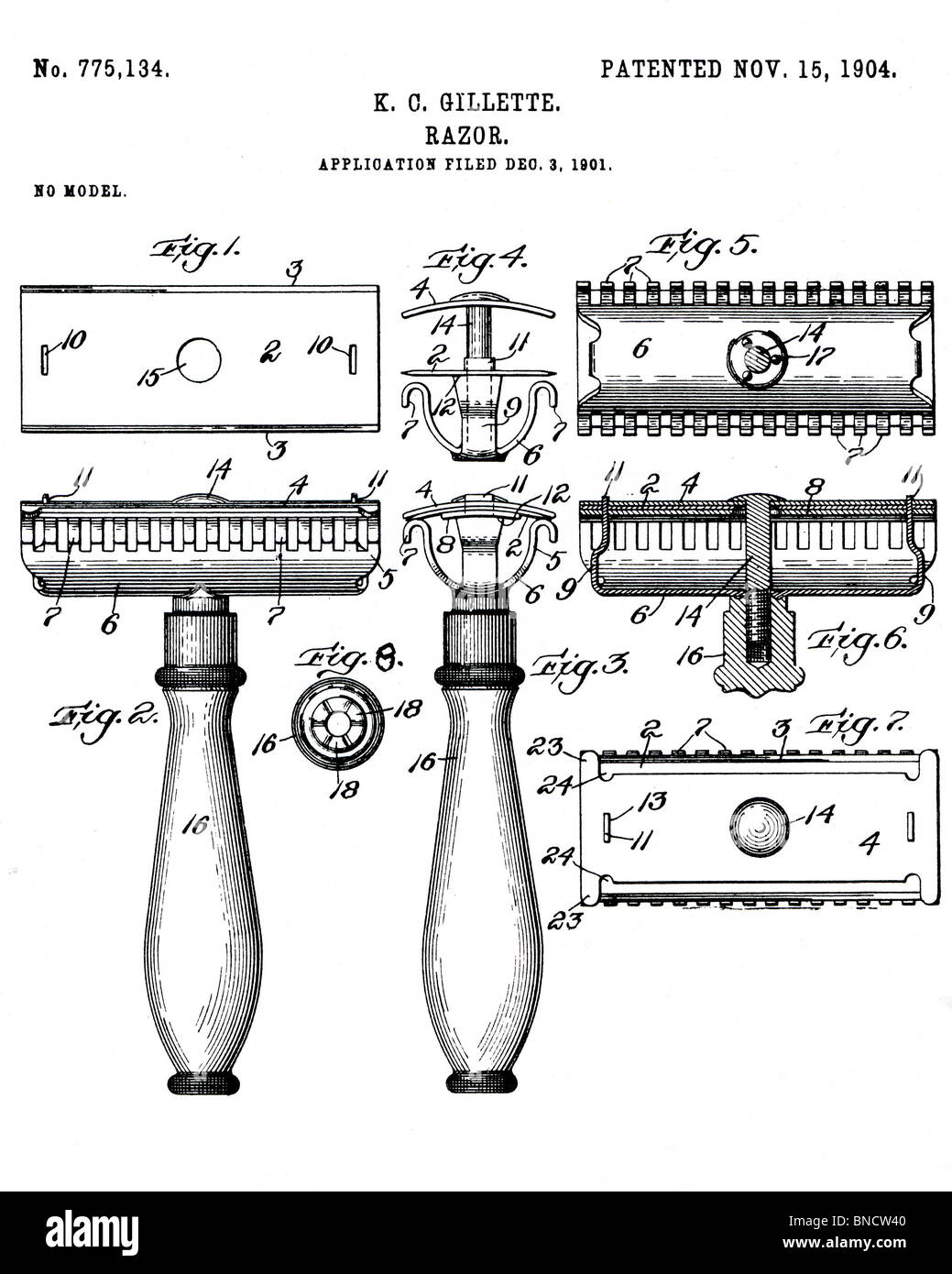 GILLETTE SAFETY RAZOR PATENT from 1904 Stock Photo