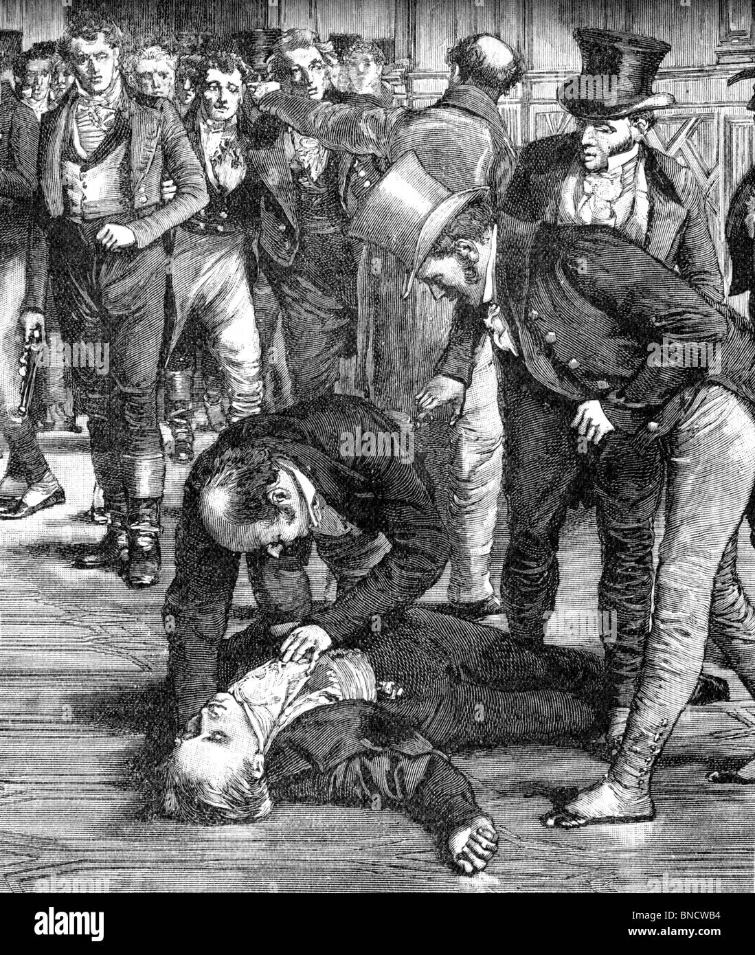 SPENDER PERCIVAL (1762-1812) British Prime Minister is shot dead in the lobby of the Hosue of Commons Stock Photo