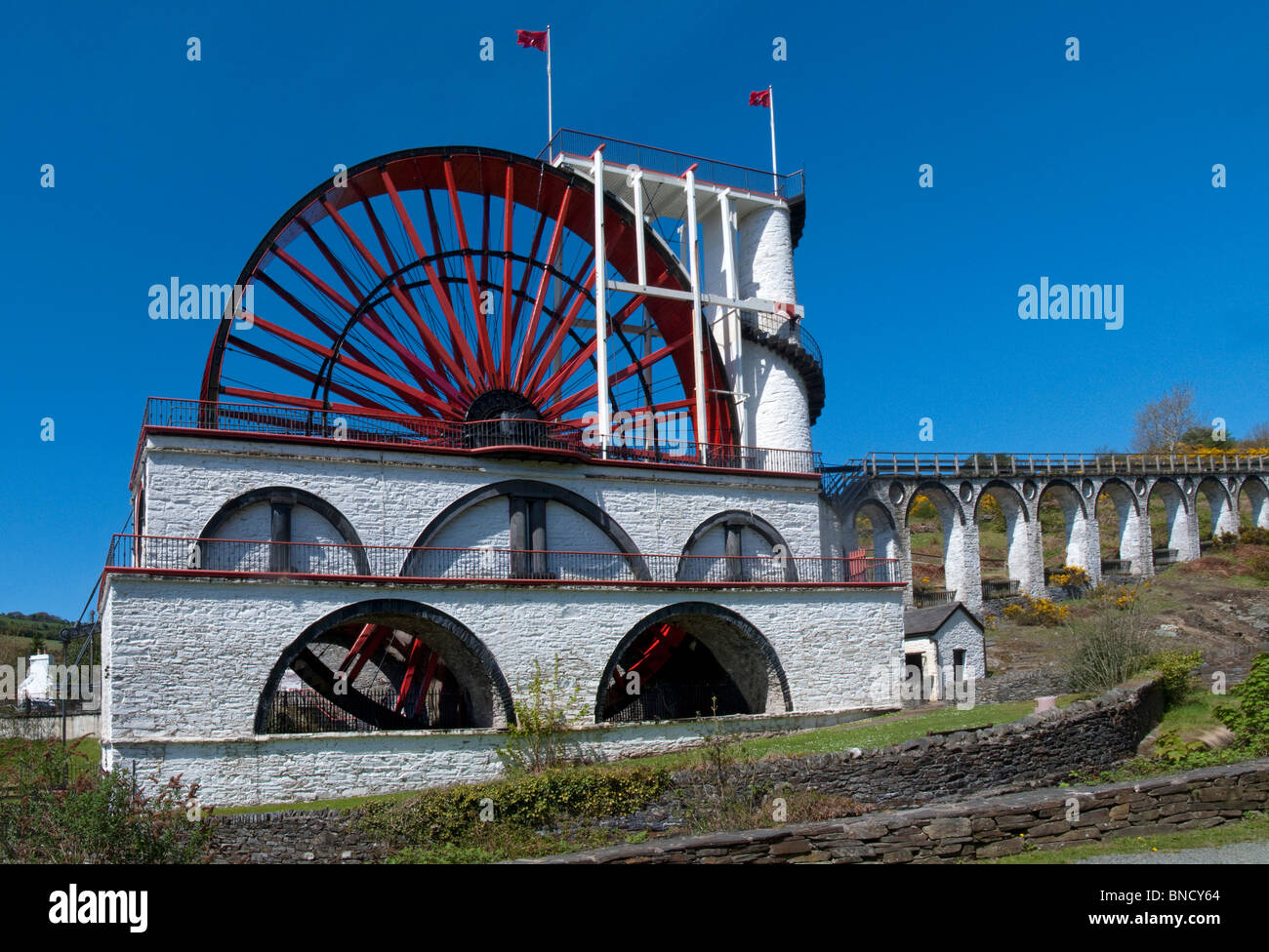 Isle of Man waterwheel at Laxey to pump water from mines, Laxey, Isle of Man, Europe Stock Photo