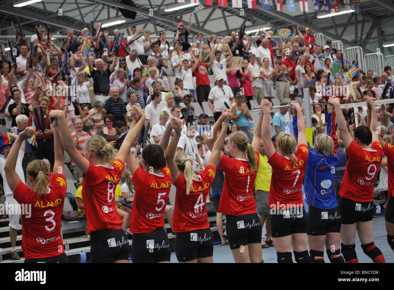 Åland volleyball celebrate over Guernsey Natwest Island Games 2009 at