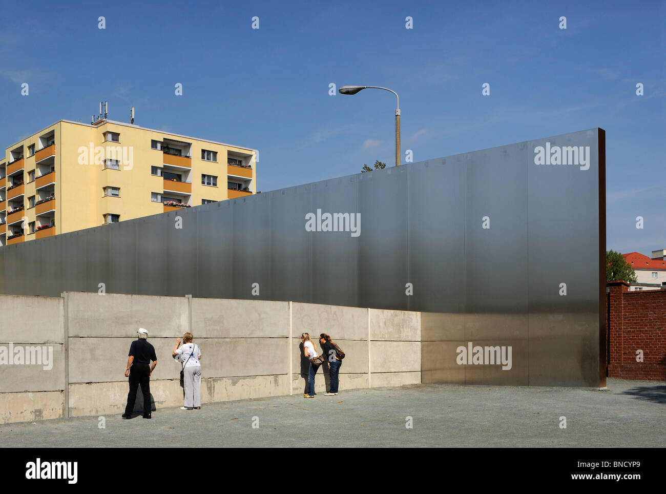 Berlin Wall Memorial with a section of the original Berlin Wall, Bernauer Strasse, Mitte district, Berlin, Germany, Europe. Stock Photo
