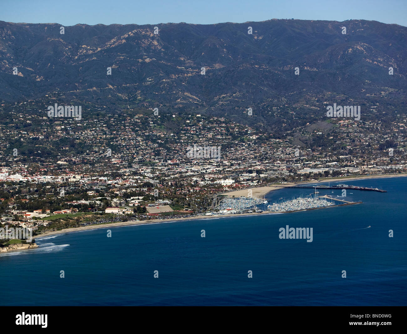 aerial view above Santa Barbara California Stock Photo