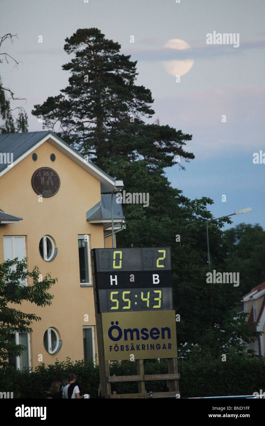 Scoreboard moon midnight Men's Football Final NatWest Island Games 2009 in Mariehamn July 3 Stock Photo