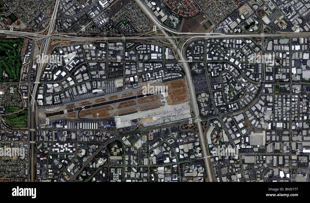 aerial map view above John Wayne Airport Orange County California Stock Photo