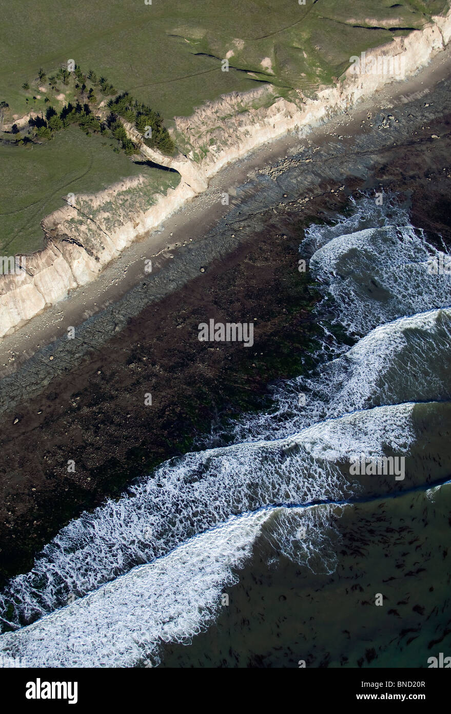 aerial view above kelp seaweed waves Pacific coast California Stock Photo
