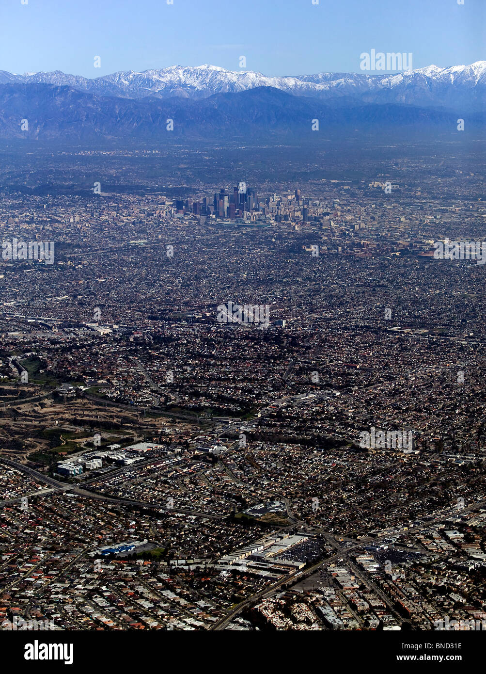 aerial view above Los Angeles California Stock Photo