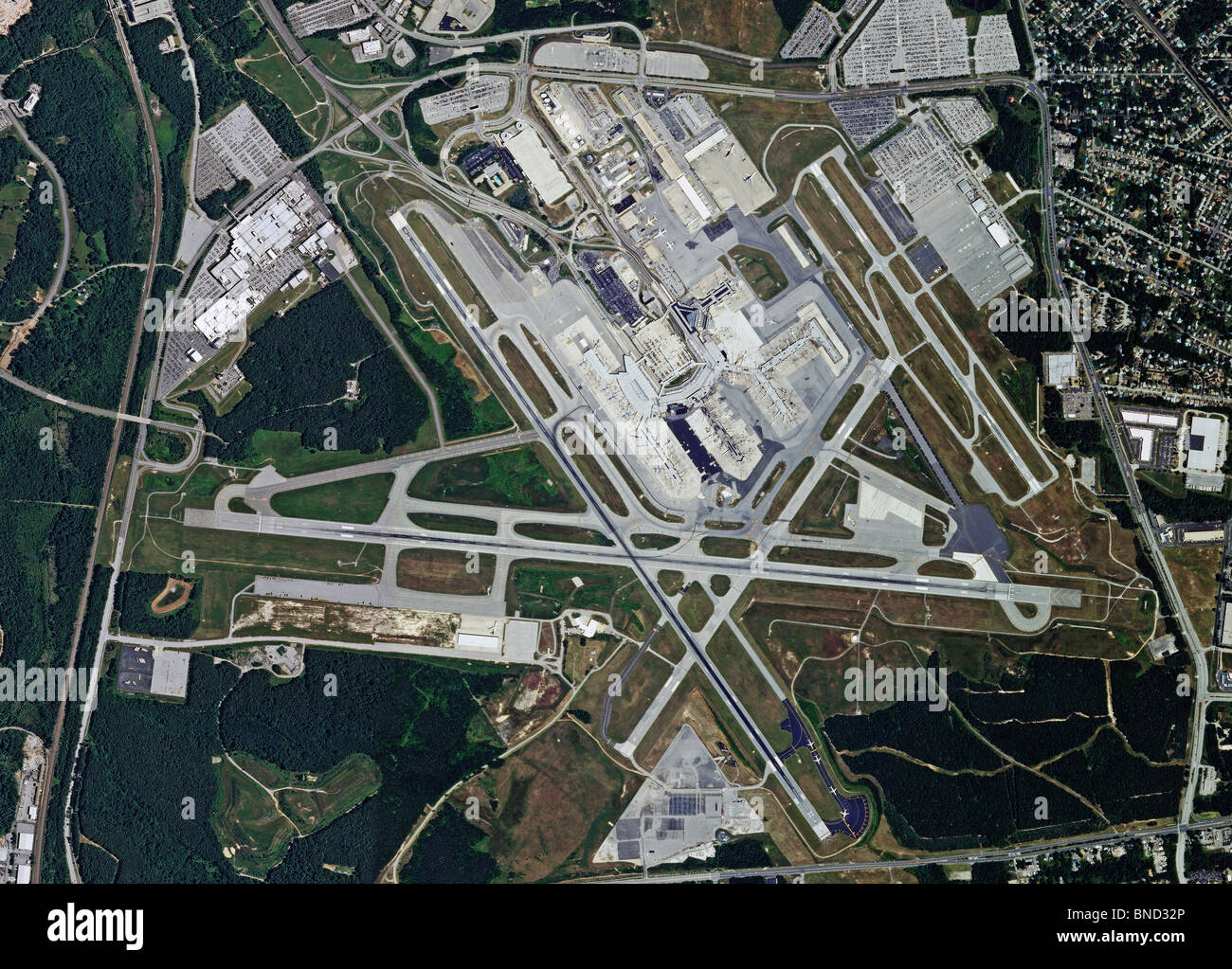 aerial map view above Baltimore Washington International Thurgood Marshall Airport BWI Maryland Stock Photo