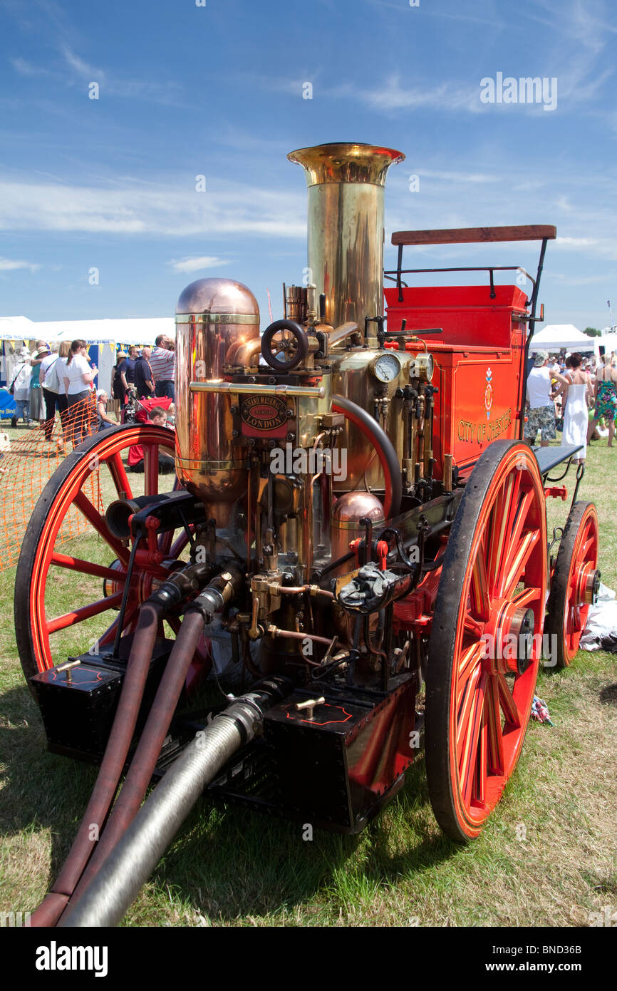 Vintage fire pump of the Chester City Fire Brigade on display at Cheshire Show, Knutsford, England. Stock Photo