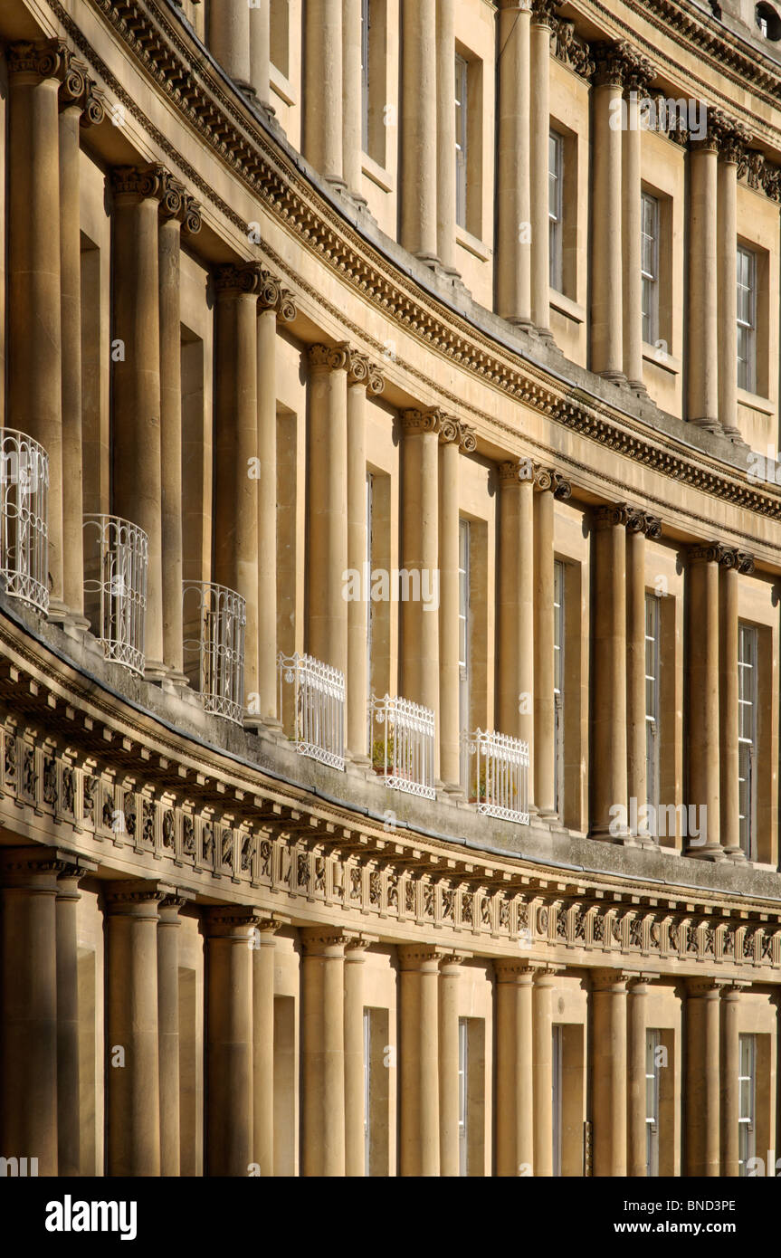 Abstract view of a grand facade of Georgian houses in a crescent in The historic Georgian city of Bath Stock Photo
