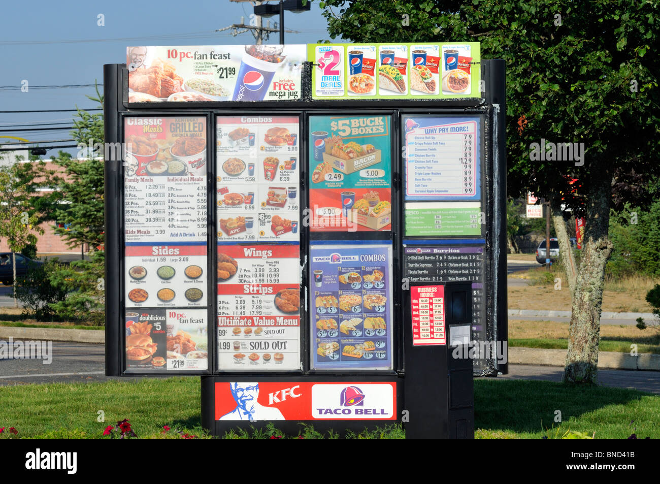 Drive thru menu at KFC and Taco Bell Fast Food Restaurant usa Stock Photo