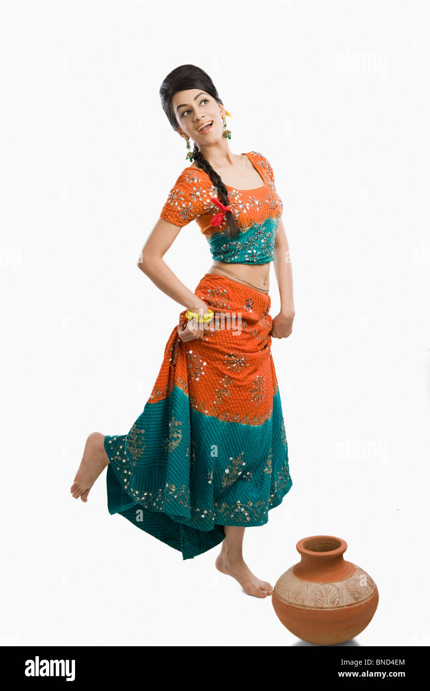 Woman dancing in lehenga choli Stock Photo - Alamy