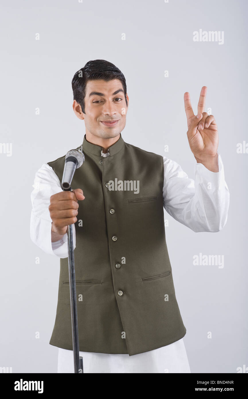 Portrait of an actor portraying a politician giving speech Stock Photo