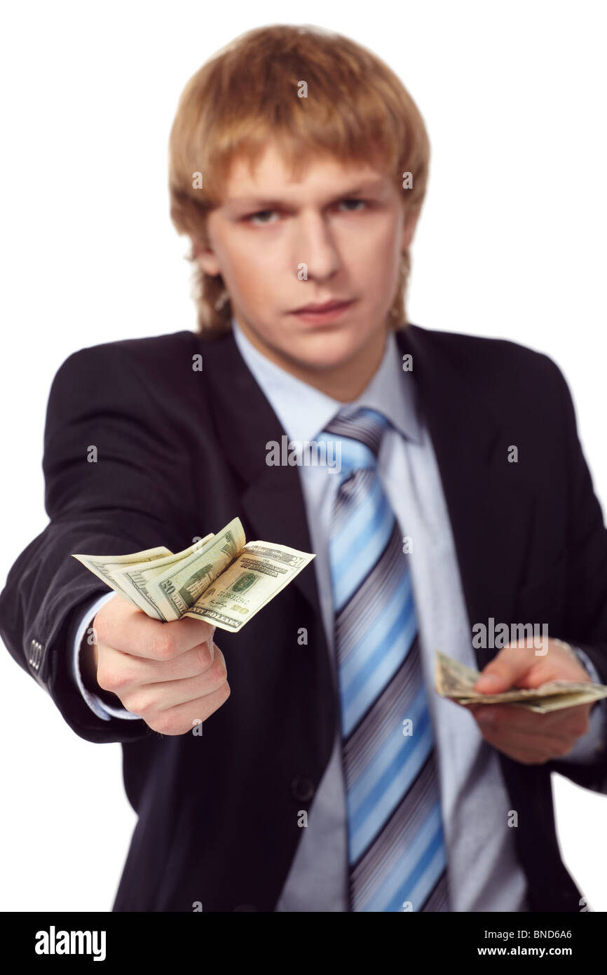 Portrait of young businessman with money Stock Photo