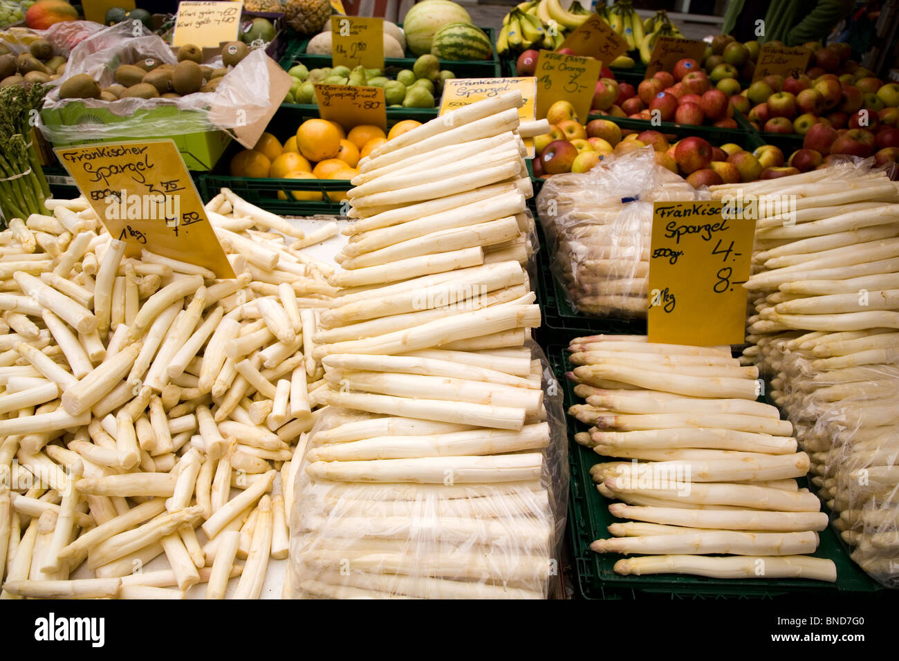 Fresh vegetables are sold at a market in Bamberg, Bavaria, Germany. Stock Photo