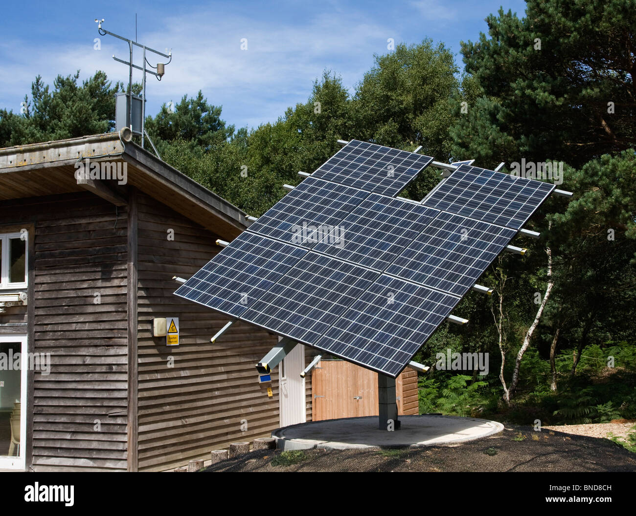 Solar Energy Panel at Studland Discovery Centre, Isle of Purbeck, Dorset, UK Stock Photo