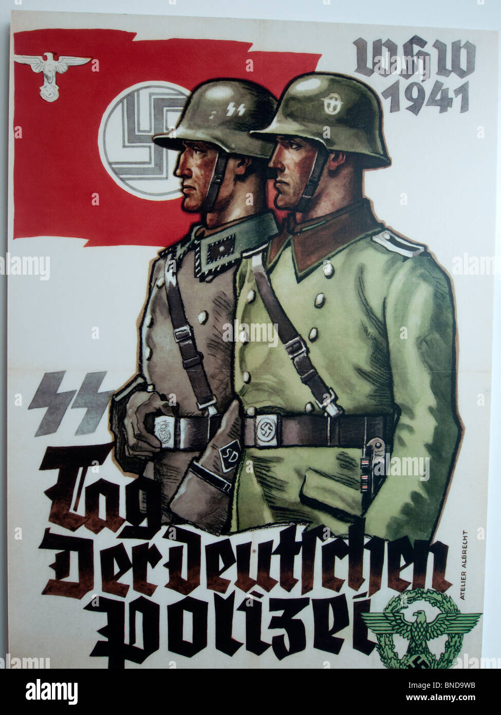 Nazi era poster of Gestapo on display at new Topographie des terrors exhibition center in Berlin Germany, former HQ of Gestapo Stock Photo