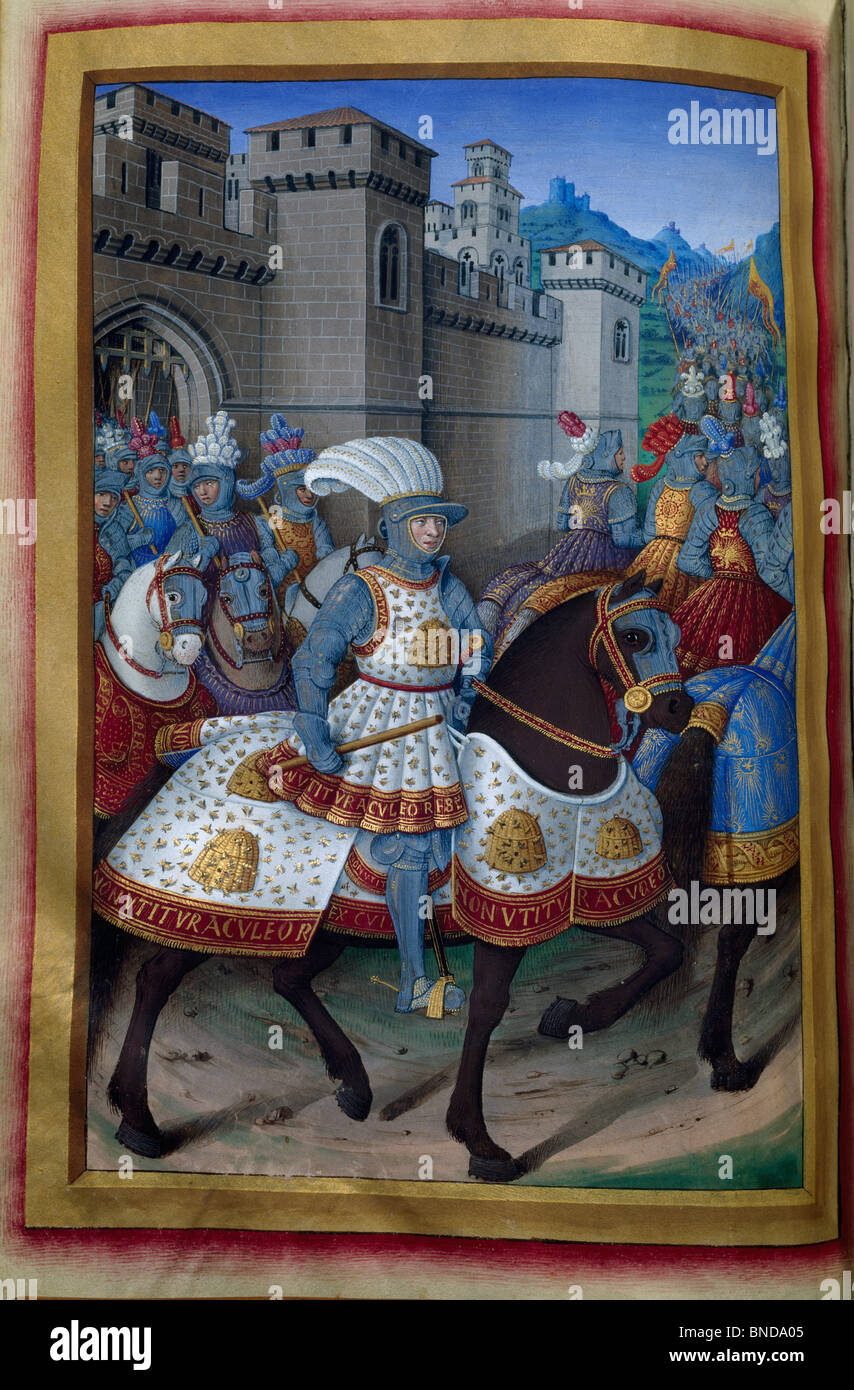 The Army Leaves the Castle, manuscript, France, Paris, Bibliotheque Nationale Stock Photo