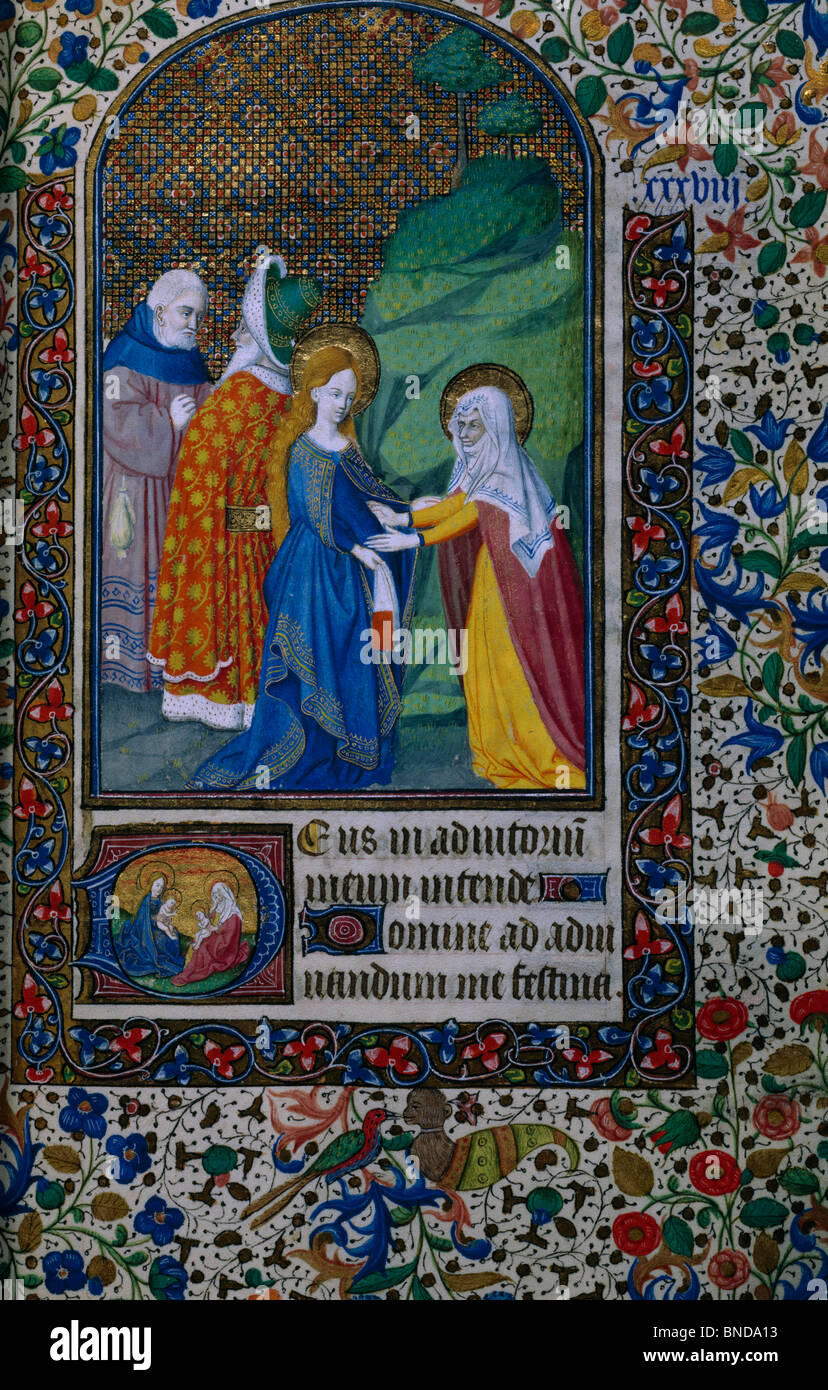 Visit of Elizabeth to Mary, manuscript, France, Paris, Bibliotheque Nationale Stock Photo
