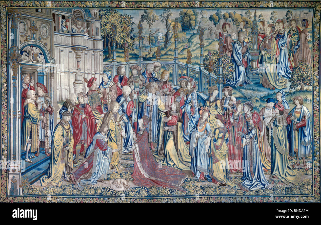 David and Bathsheba (Bathsheba Asked to the Court), tapestry, France, Ecouen, Musee Nationale de la Renaissance Stock Photo