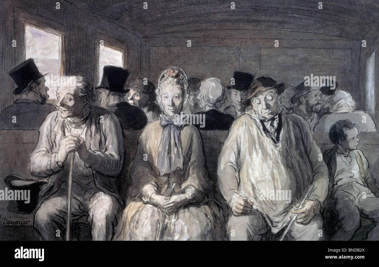 Switzerland, Zurich, The Third Class Carriage by Honore Daumier, watercolor, (1808-1879) Stock Photo