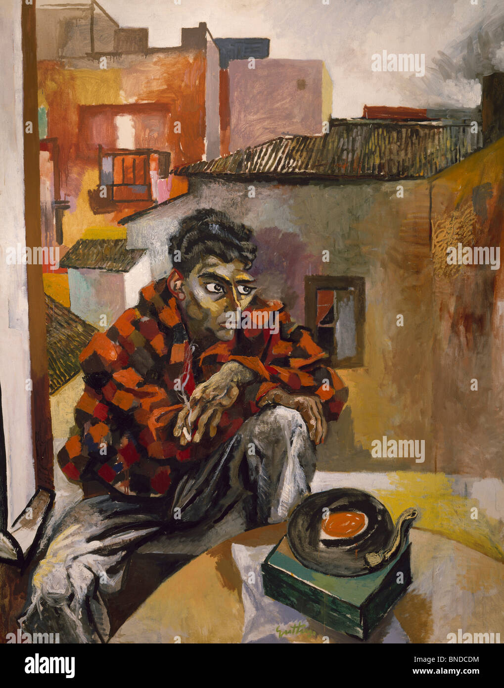 Russia Moscow Pushkin Museum Of Fine Arts Calabrian Worker's Roman Sunday (Rocco With a Gramophone) Renato Guttuso oil painting Stock Photo