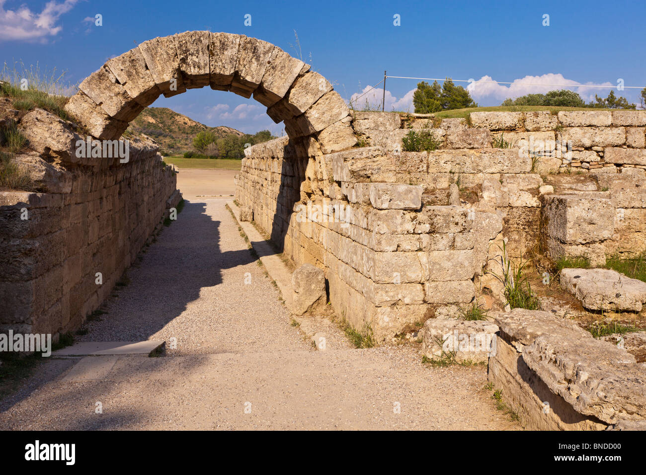 Entrance tunnel to the ancient stadium at Olympia. Viewed from the west. Stock Photo