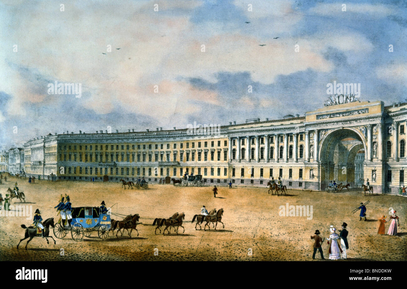 Main Staff Arc From the Palace Square by unknown artist, lithograph, 1822 Stock Photo