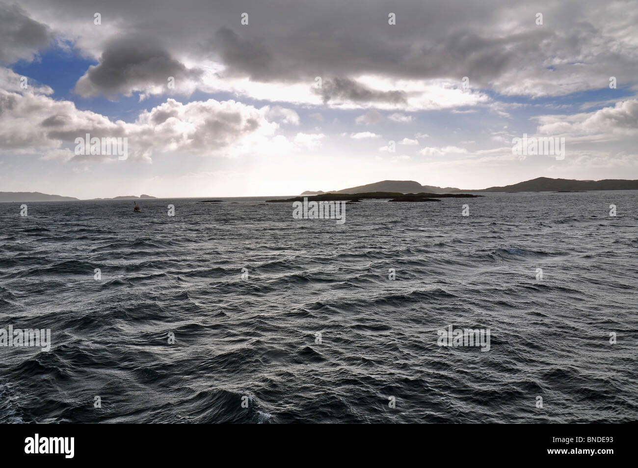 Barra, Outer Hebrides: Sound of Hellisay seen from deck of a ferry boat Stock Photo