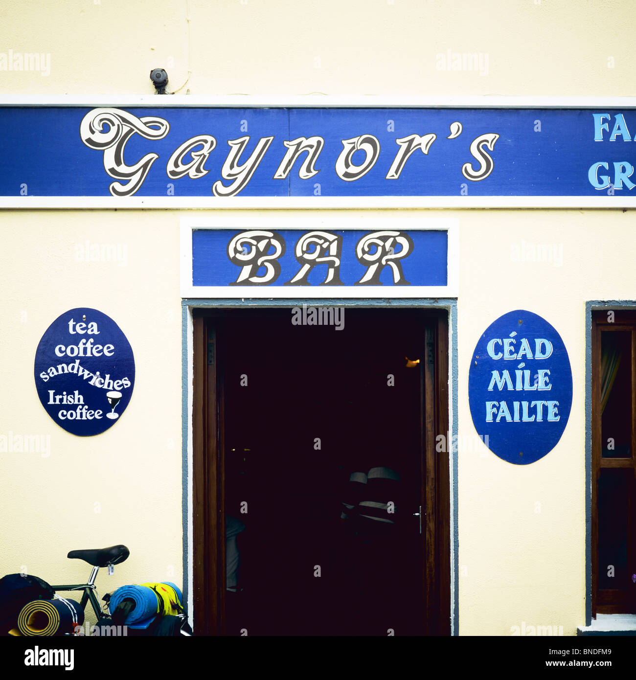 Entrance of 'Gaynor's' bar, Leenane, Connemara, County Galway, Republic of Ireland, Europe Stock Photo