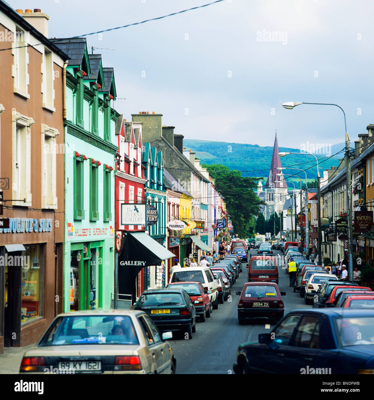 Car traffic on main street, Westport, County Mayo, Republic of Ireland