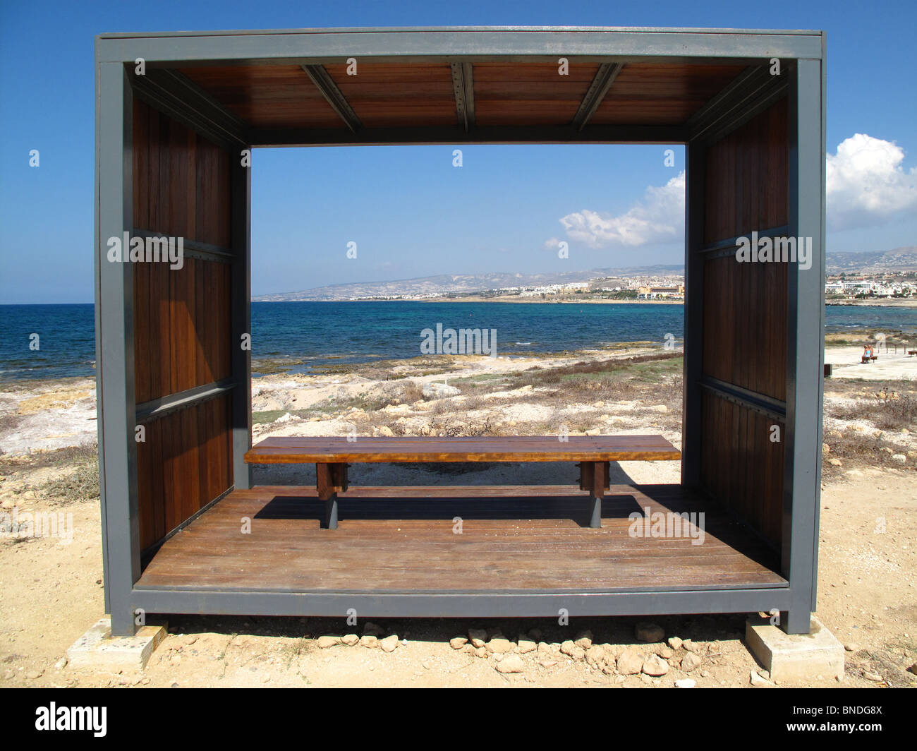 viewing point on beach at paphos Cyprus Stock Photo