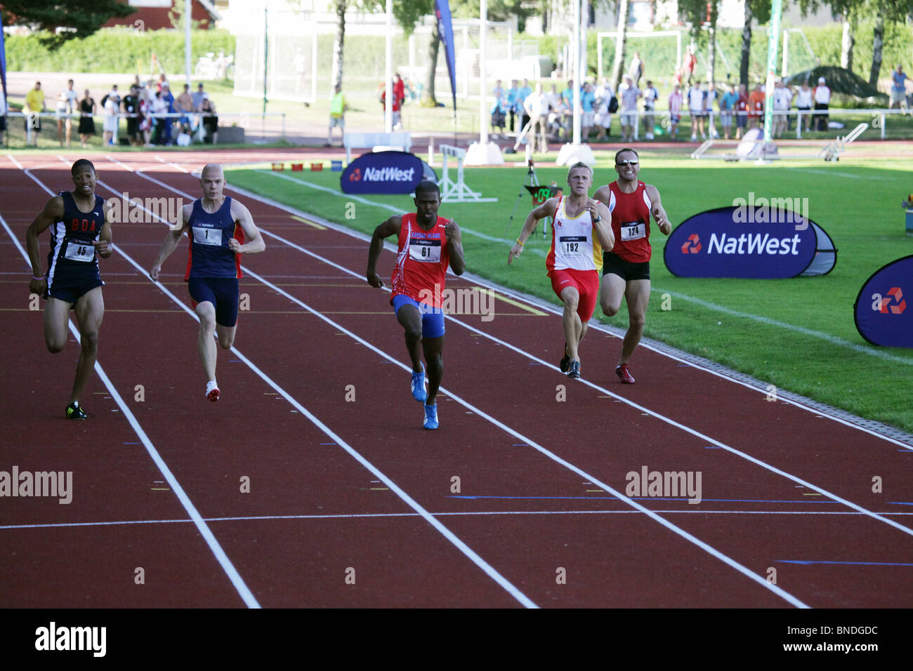 Robert Ibeh Cayman Islands wins the Men's 200m at Natwest Island Games 2009, July 3 2009 Stock Photo