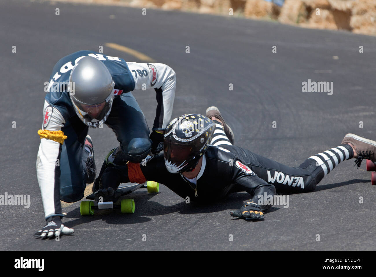 Skateboarders crashing, IGSA World Cup Series. Stock Photo
