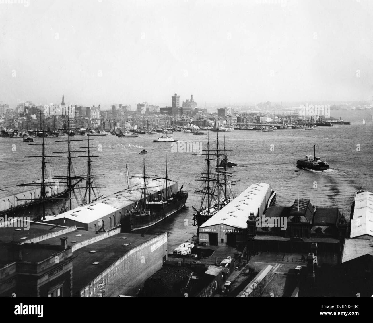 Tall ships docked in a harbor, New York Harbor, New York City, New York, USA Stock Photo