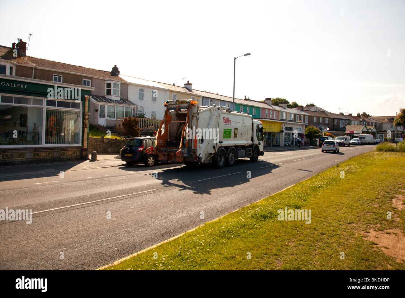 refuge collection in Hayle, Cornwall, England. Dustman collecting
