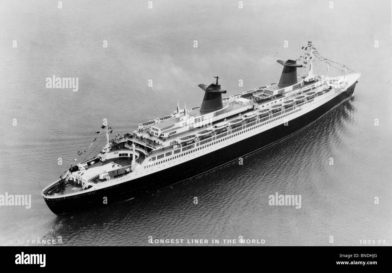 High angle view of a cruise ship in the sea, SS France Stock Photo