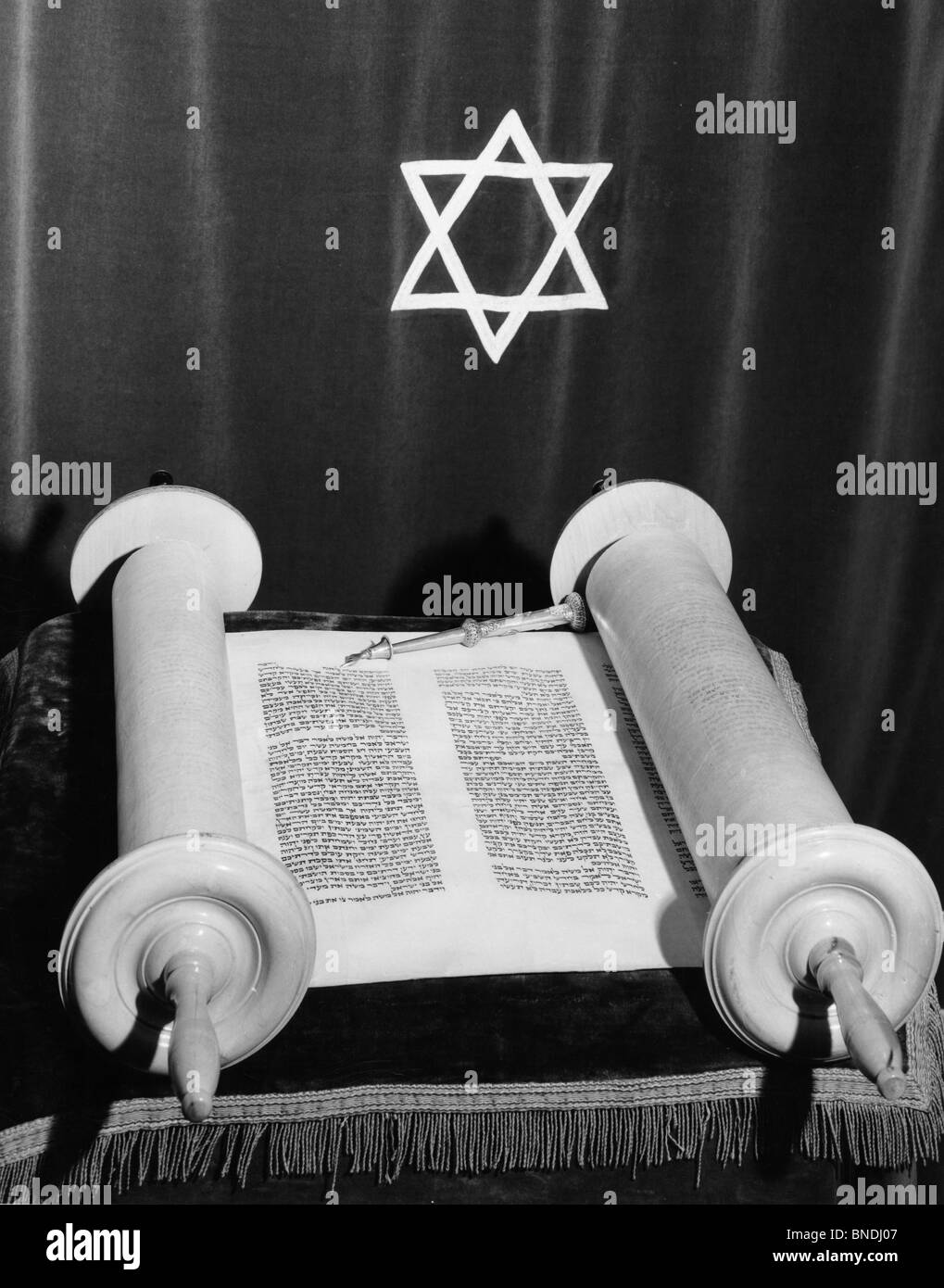 High angle view of a torah with the Star of David Stock Photo