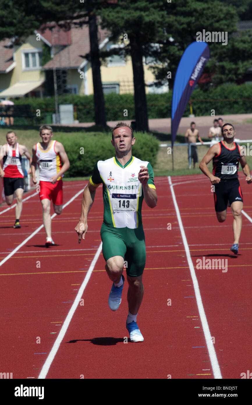 Tom Druce Guernsey wins a Men's 400m Heat at Natwest Island Games 2009, July 3 2009 Stock Photo