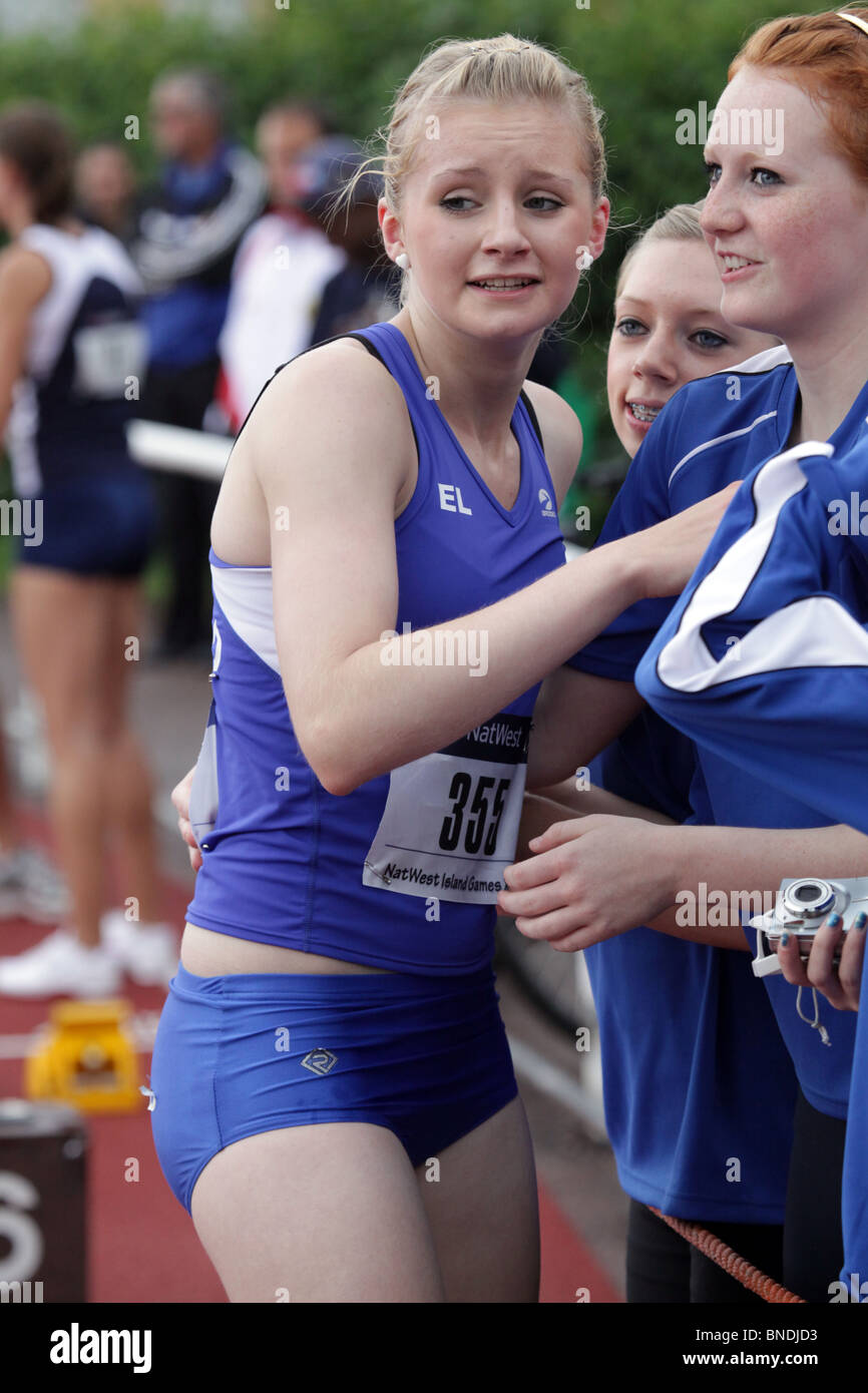 Emma Leask Shetland Islands shock win in the Women's 800m Relay at Natwest Island Games 2009, July 3 2009 Stock Photo