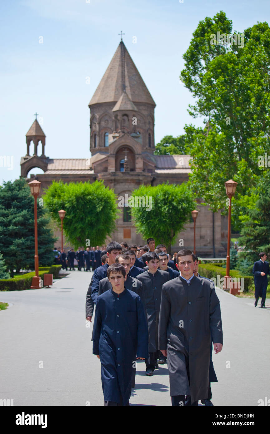 Seminarians at Cathedral of Mayr Tacher at Echmiadzin near Yerevan Armenia Stock Photo