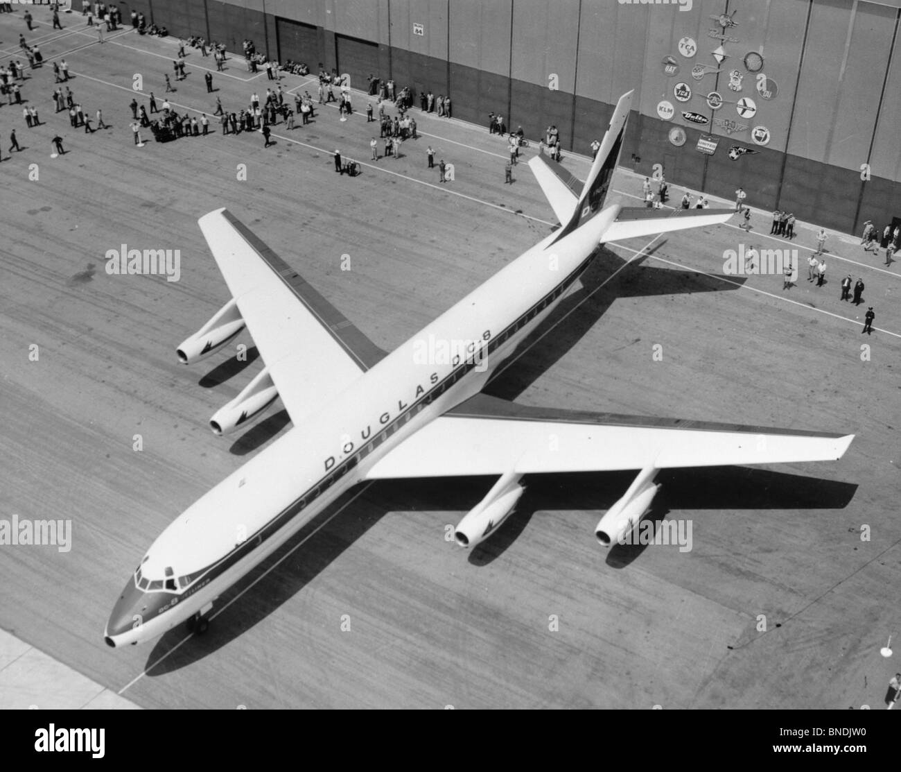 Aerial view of Douglas DC-8 airplane at airport Stock Photo