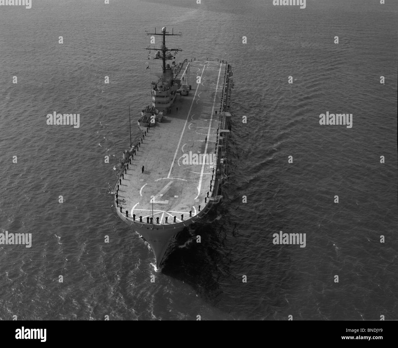 High angle view of an aircraft carrier in the sea Stock Photo