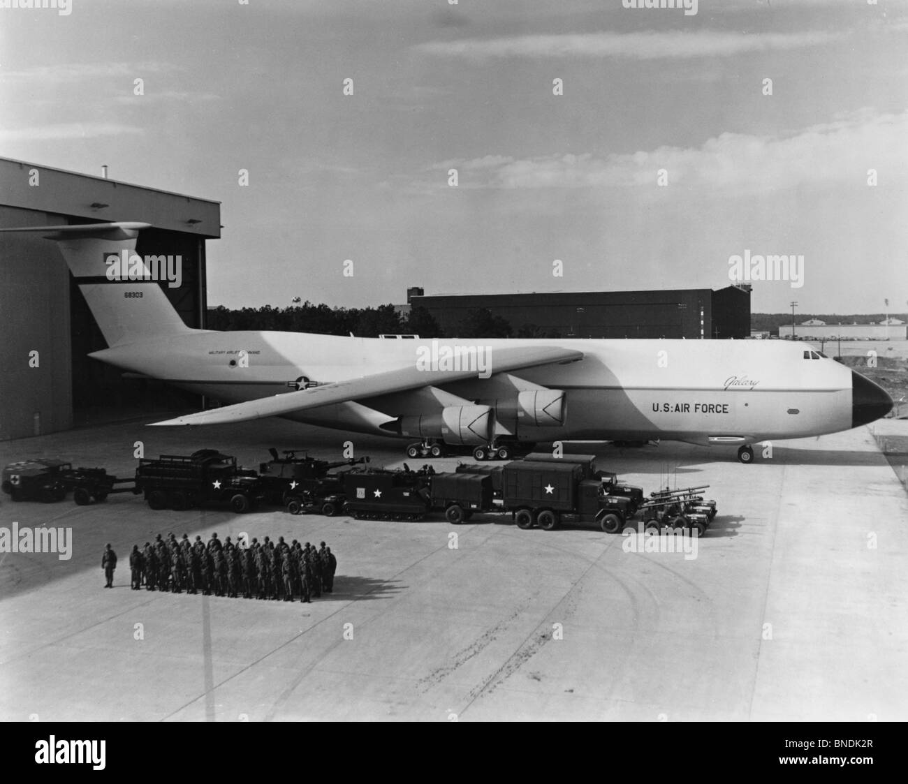 High angle view of a military airplane, C-5 Galaxy, US Air Force Stock Photo