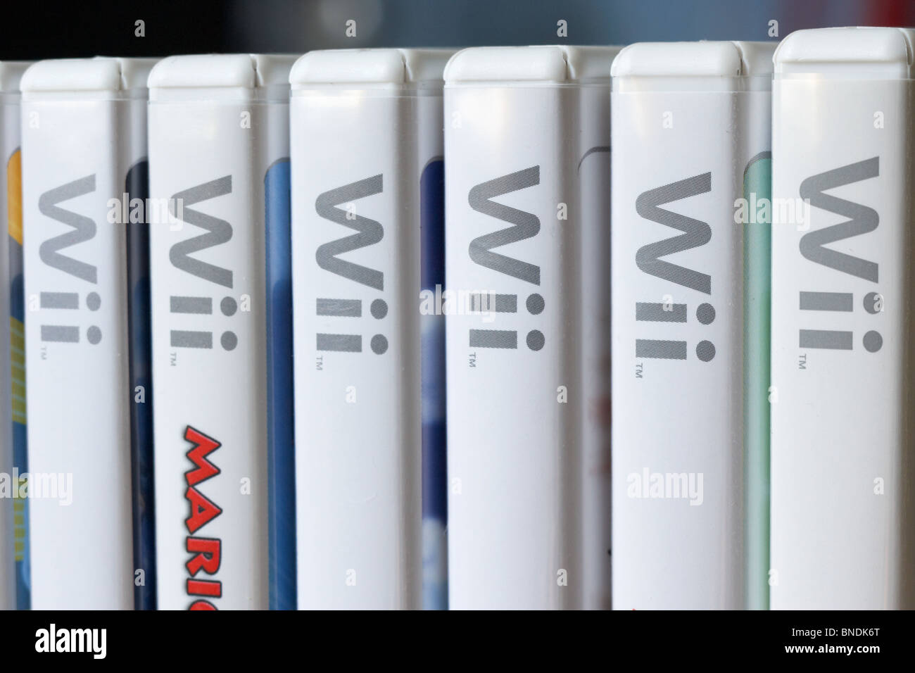 row of nintendo wii game cases in the uk Stock Photo