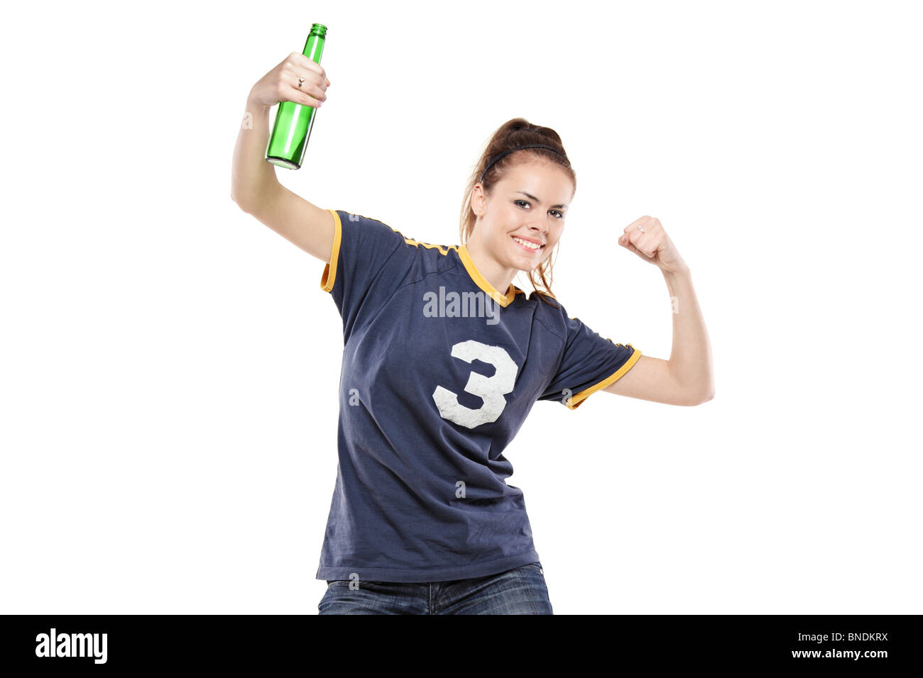 Female sport fan celebrating Stock Photo