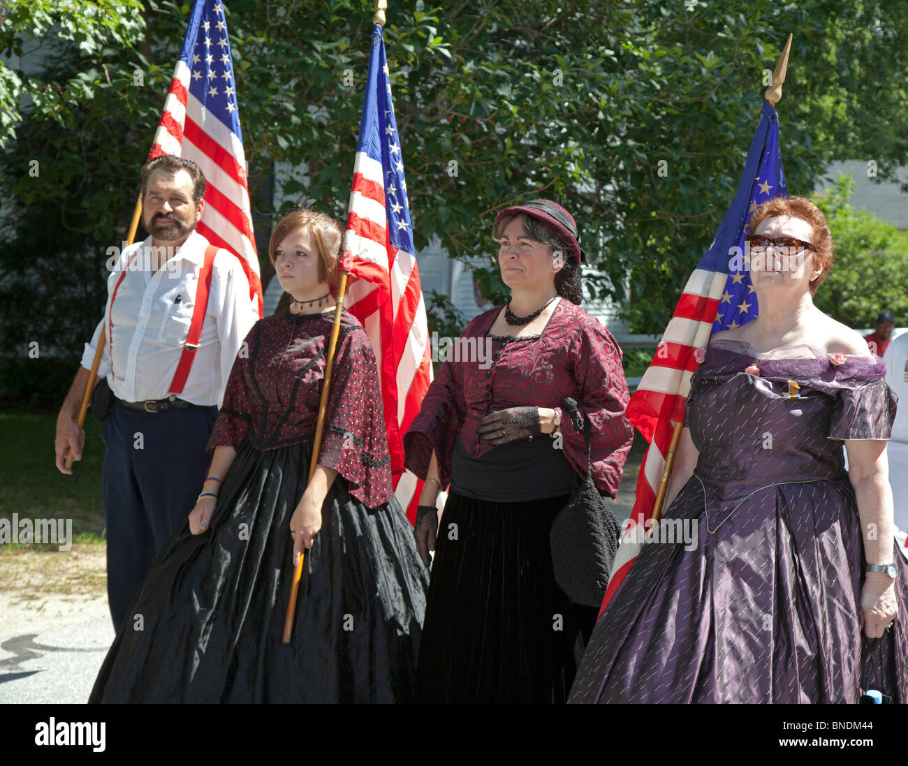 Amherst, New Hampshire - Reenactors of the Civil War period march in the July 4 parade in a small New England town. Stock Photo