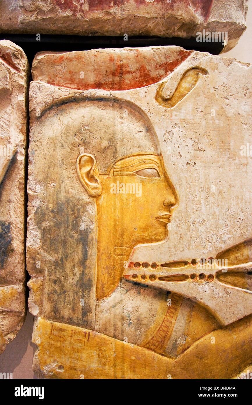 Detail of an ancient Egyptian relief in the Louvre museum, Paris, France Stock Photo