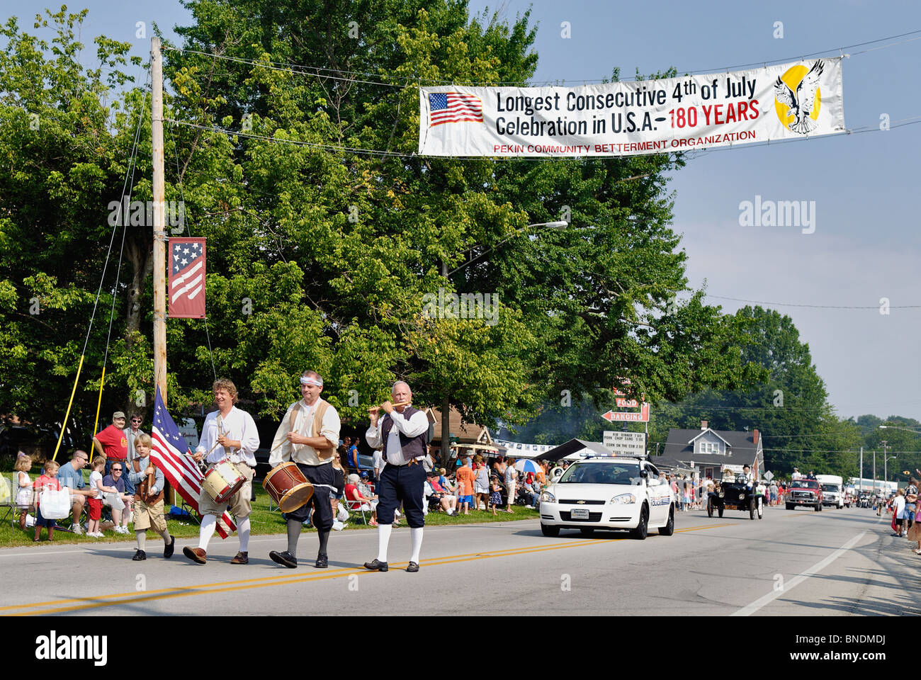 Spirit of 76 Marching in Oldest Continuous Independence Day Parade in America in New Pekin, Indiana Stock Photo