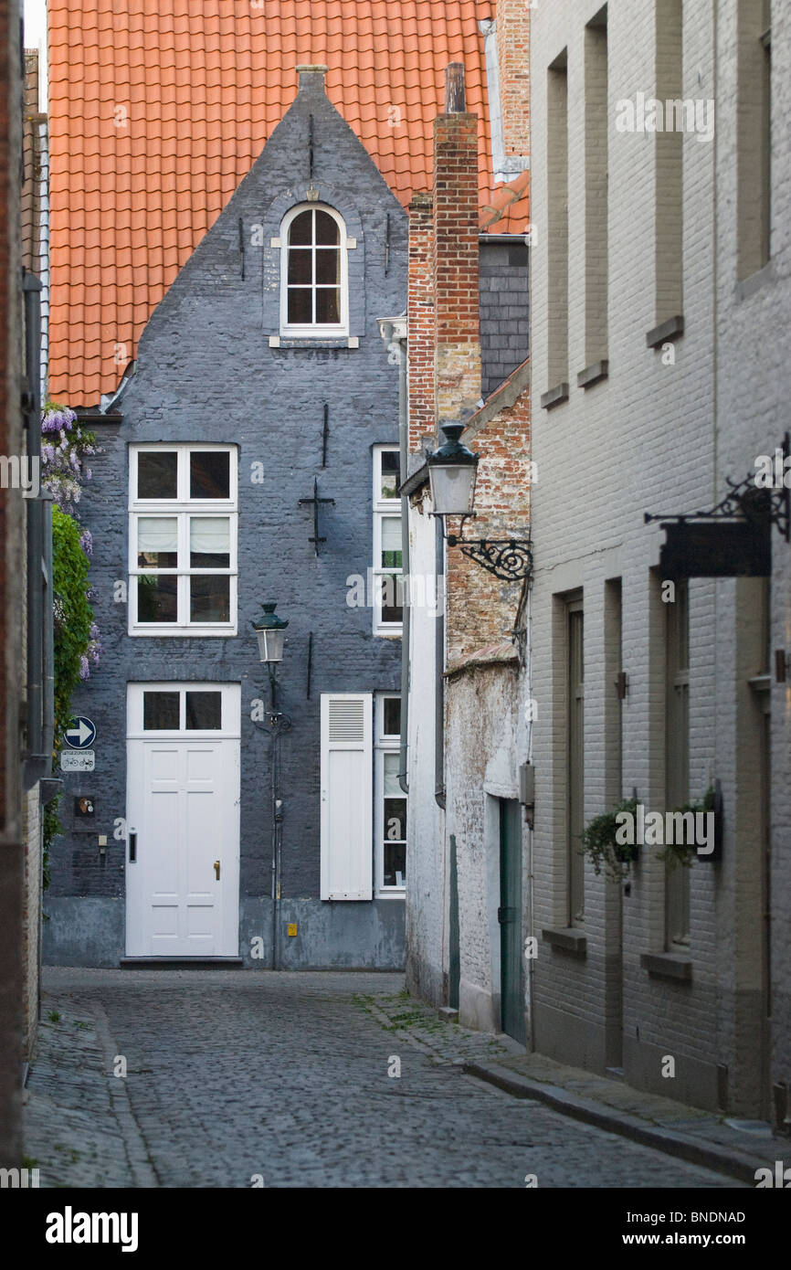 Belgium, Bruges, Narrow street with houses Stock Photo