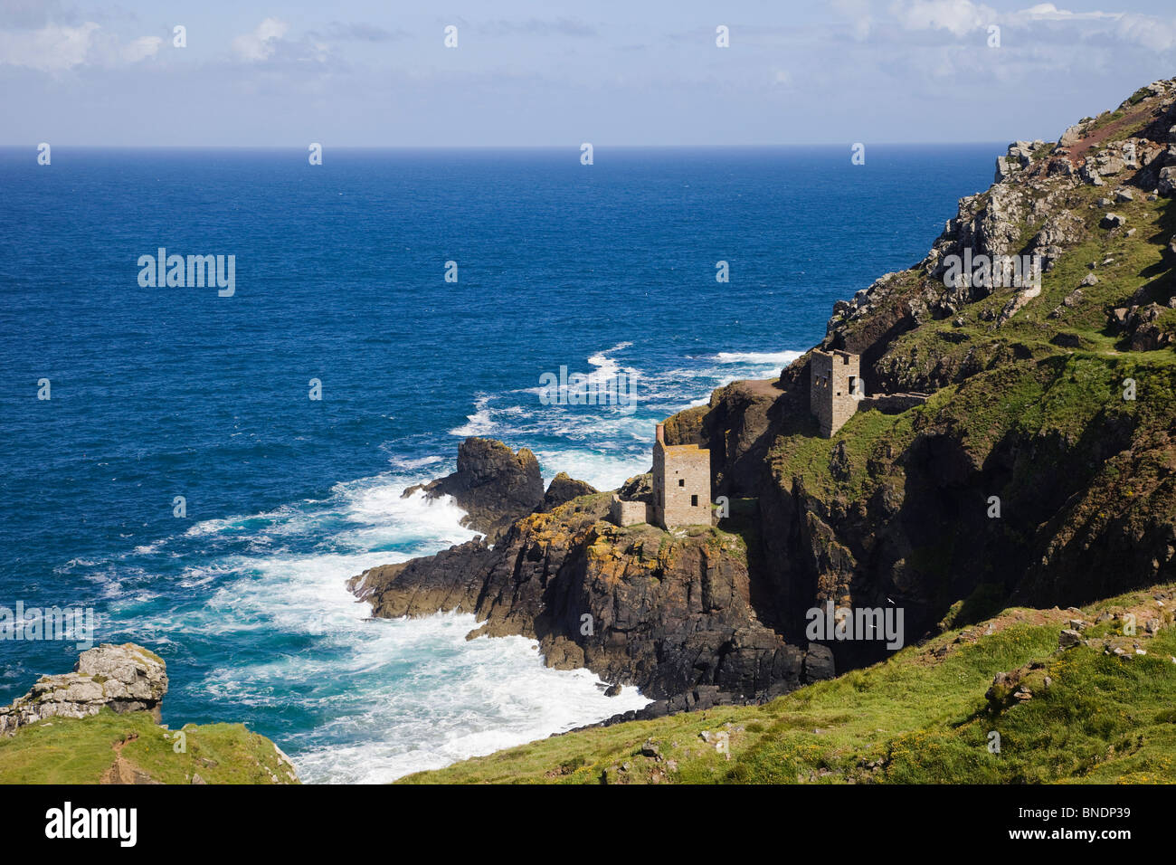 Tin mines at the coast, Botallack Mine, Cornish Coast, Cornwall, England Stock Photo